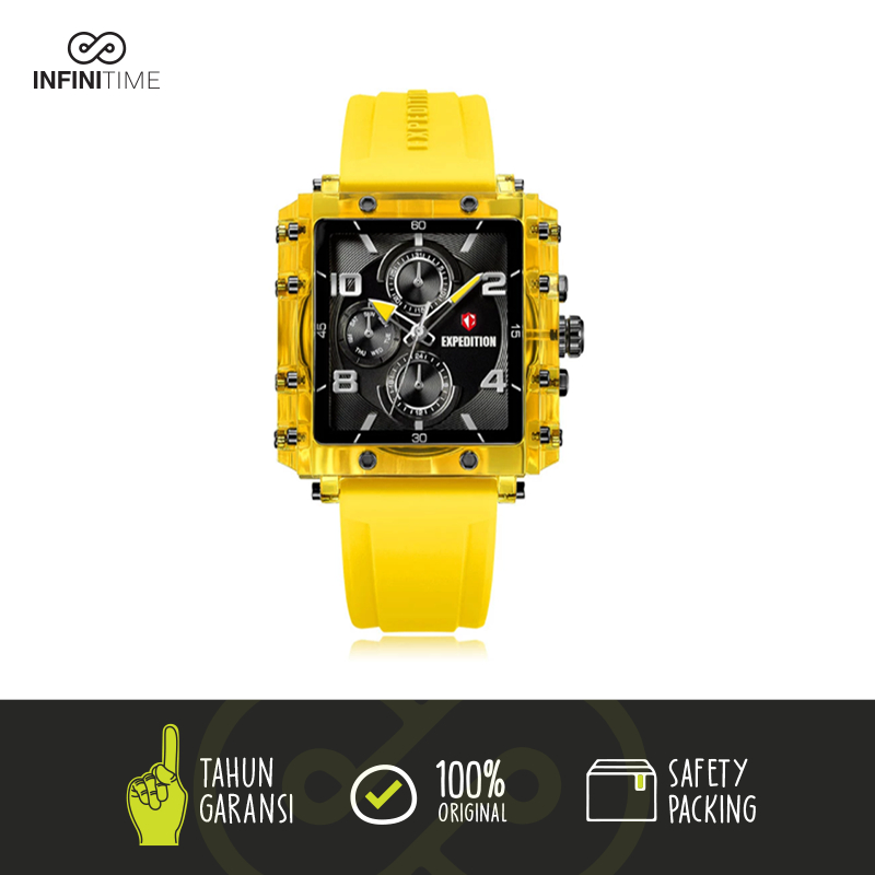 Jam Tangan Expedition SE 6808 E 6808 E6808 Yellow Black Wanita Rubber