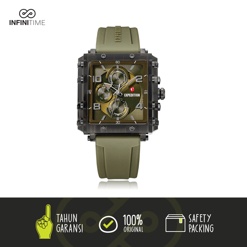 Jam Tangan Expedition SE 6808 E 6808 E6808 Green Black Wanita Rubber