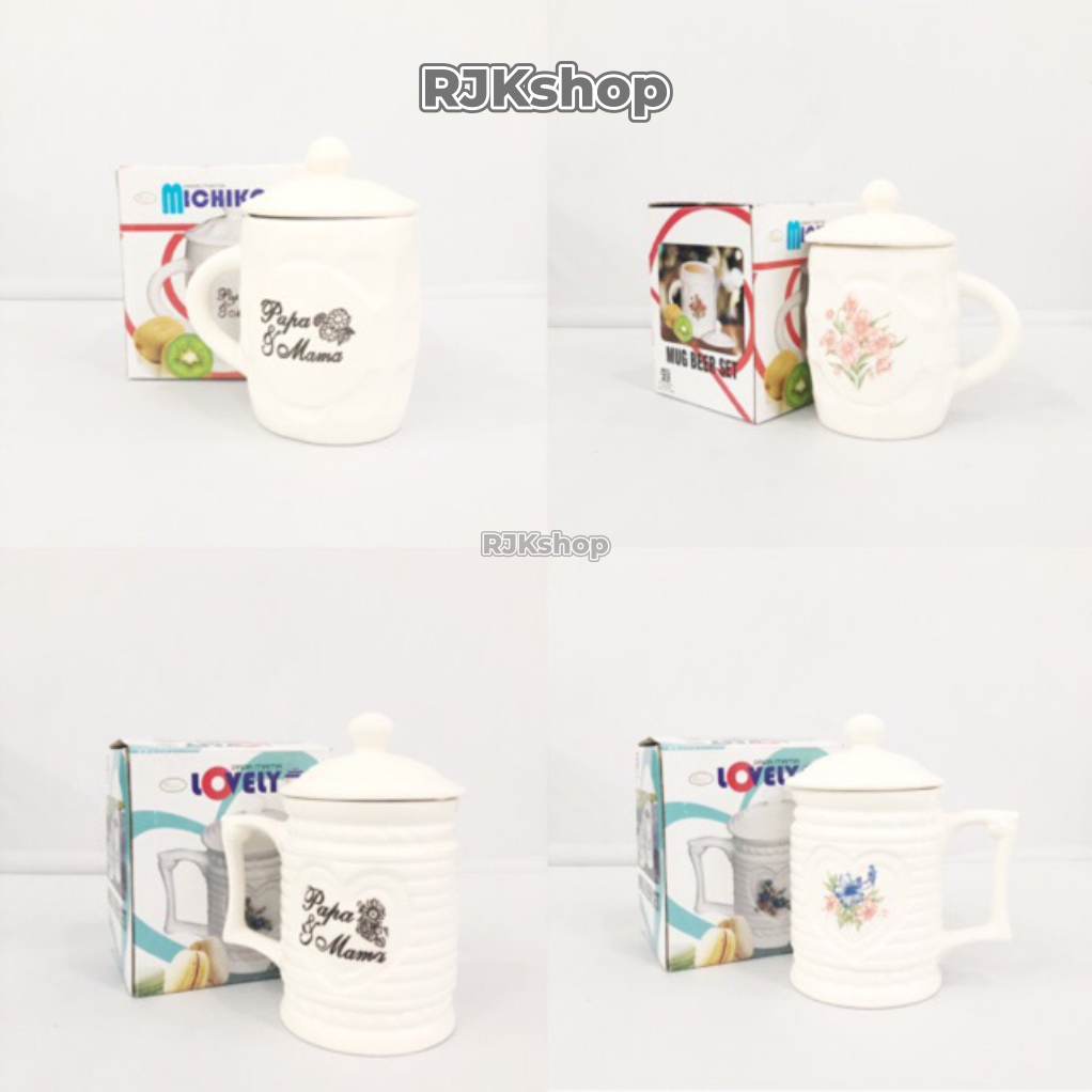 RJKshop GLASS MUG PAPA MAMA PLUS TUTUP