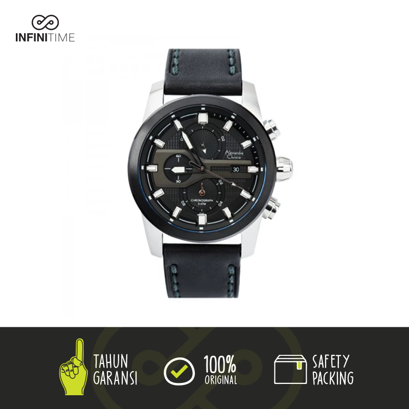 Jam Tangan Alexandre Christie AC 6270 AC 6562 Silver Black Leather Pria