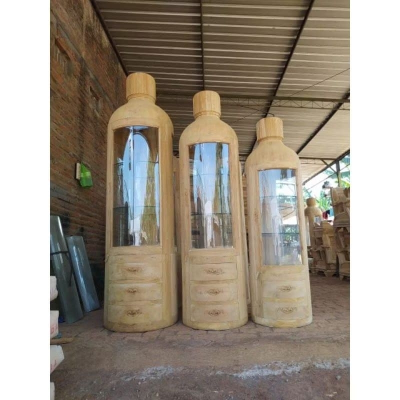 lemari hias botol lemari sudut minimalis kayu jati