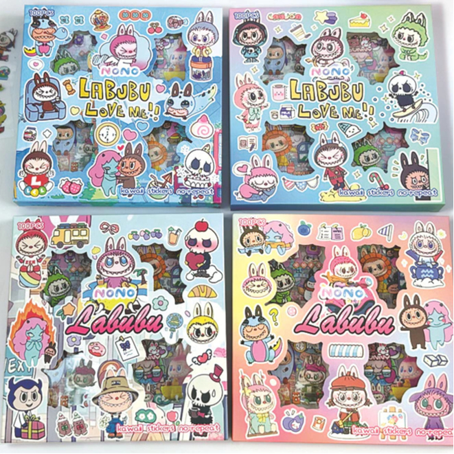 

Sticker Labubu Sanrio Kuromi Cinnamorol My Melody MOMO isi 100 Lembar Import / Sticker Tempel di Tumbler Jurnal Buku Diary Laptop Tas dll