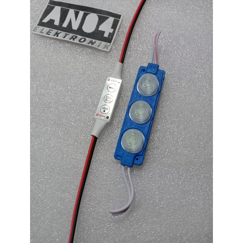 PAKET 1 LAMPU LED 3 MATA DC 12V 24V + MODUL KEDIP PESAWAT LAMPU KEDIP VARIASI MOTOR MOBIL TRUK BUS