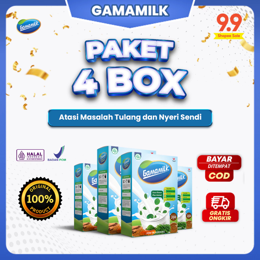 

4 BOX Gamamilk - Susu Etawa Plus Gamat Rekomendasi Ilmiah Mengatasi Nyeri Sendi & Tulang
