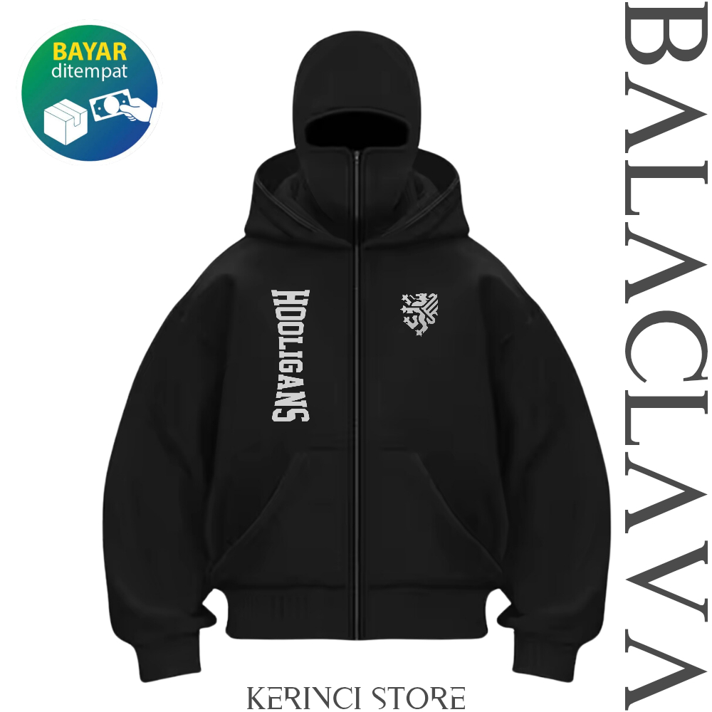HOODIE ZIPPER BALACLAVA JAKET BOXI HITAM// HOODIE HOOLIGAN CASUAL ULTRAS//jipper terlaris//sweater k
