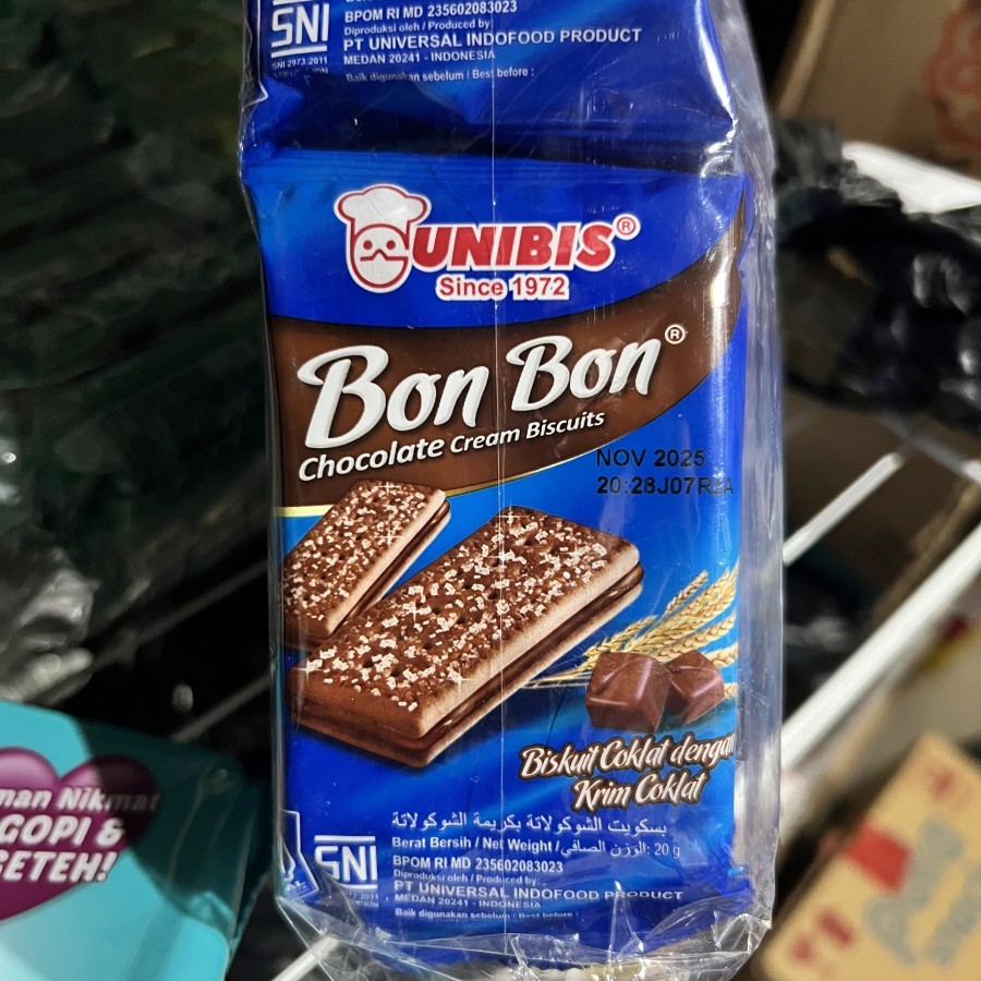 

Unibis Bon Bon Chocolate Cream Biscuits 1 Renceng 10 Sachet - Biskuit BonBon Coklat dengan Krim Chocolate Cokelat