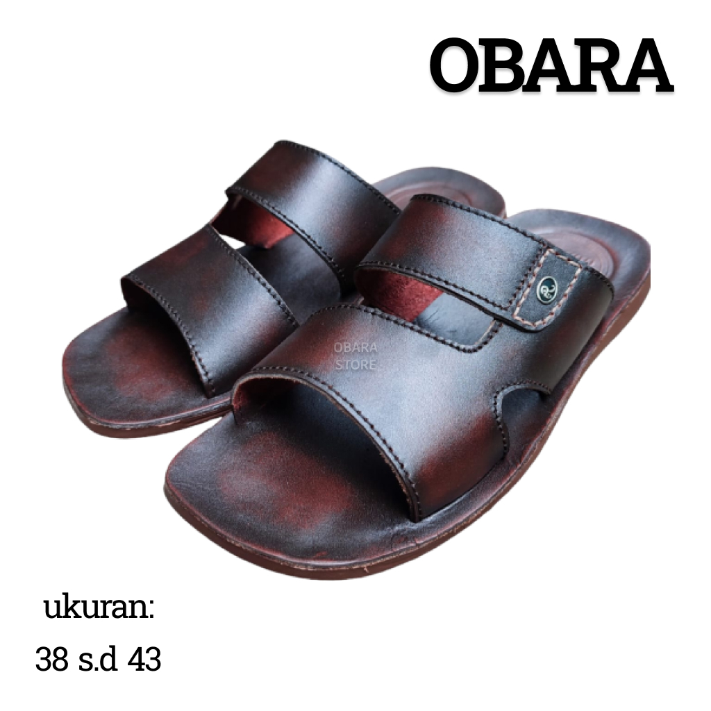 OBARA - Sandal Slop Pria | Sandal Kokop | Kulit Asli | Warna Cokelat Tua, Hitam