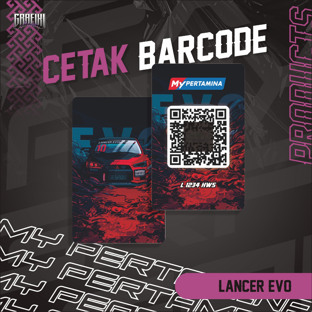 

CETAK BARCODE MY PERTAMINA KARTU PVC TEMA LANCER EVO CUSTOM 2 SISI