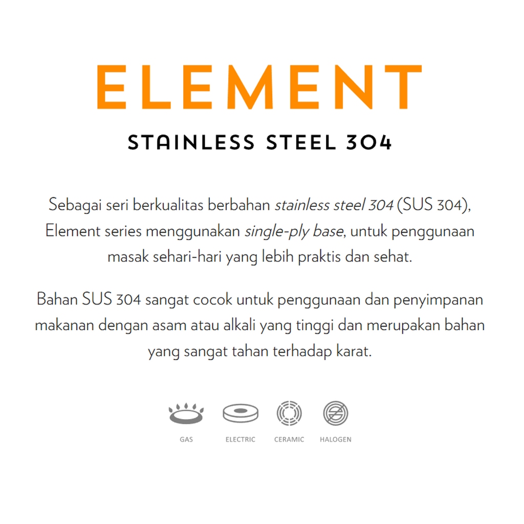 Bima Wajan 30cm Stainless Steel SUS 304 Kuali Wok Penggorengan - Element