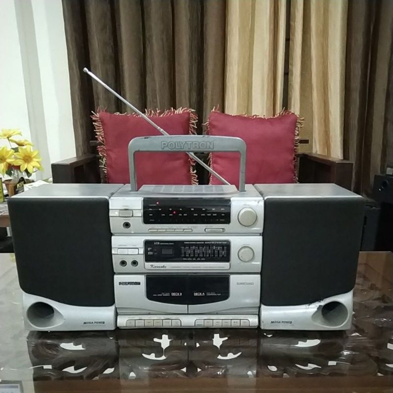 Radio Tape /Kaset Compo Polytron Mega Power MP 9200KE  Radio, Kaset, Mic dan tombol² berfungsi baik.