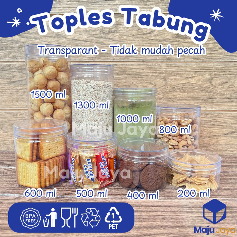 Maju Jaya Pack - [ECER] TOPLES TABUNG JAR PLASTIK BENING / TOPLES TEMPAT KUE KERING JAJAN SNACK PERM