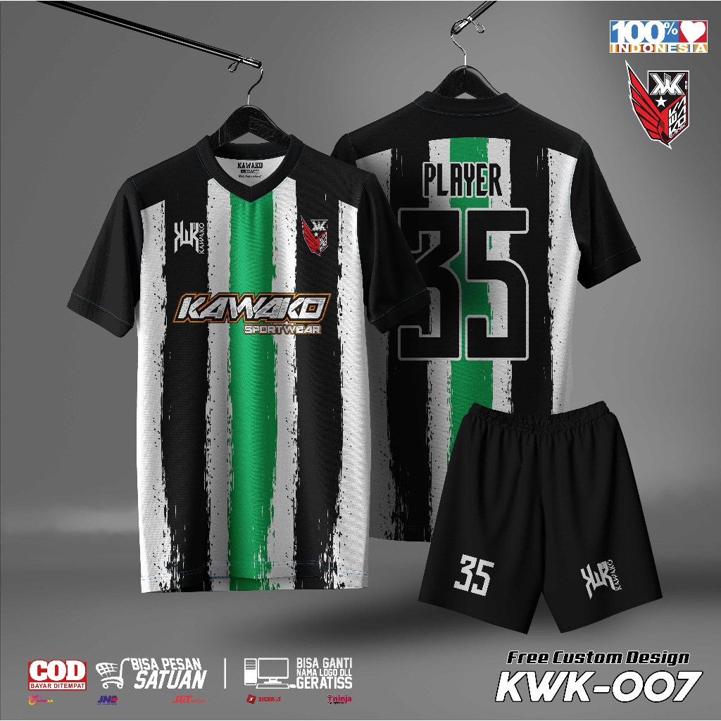 Jersey Olahraga Futsal & Sepak Bola (Hijau,Hitam, Putih)