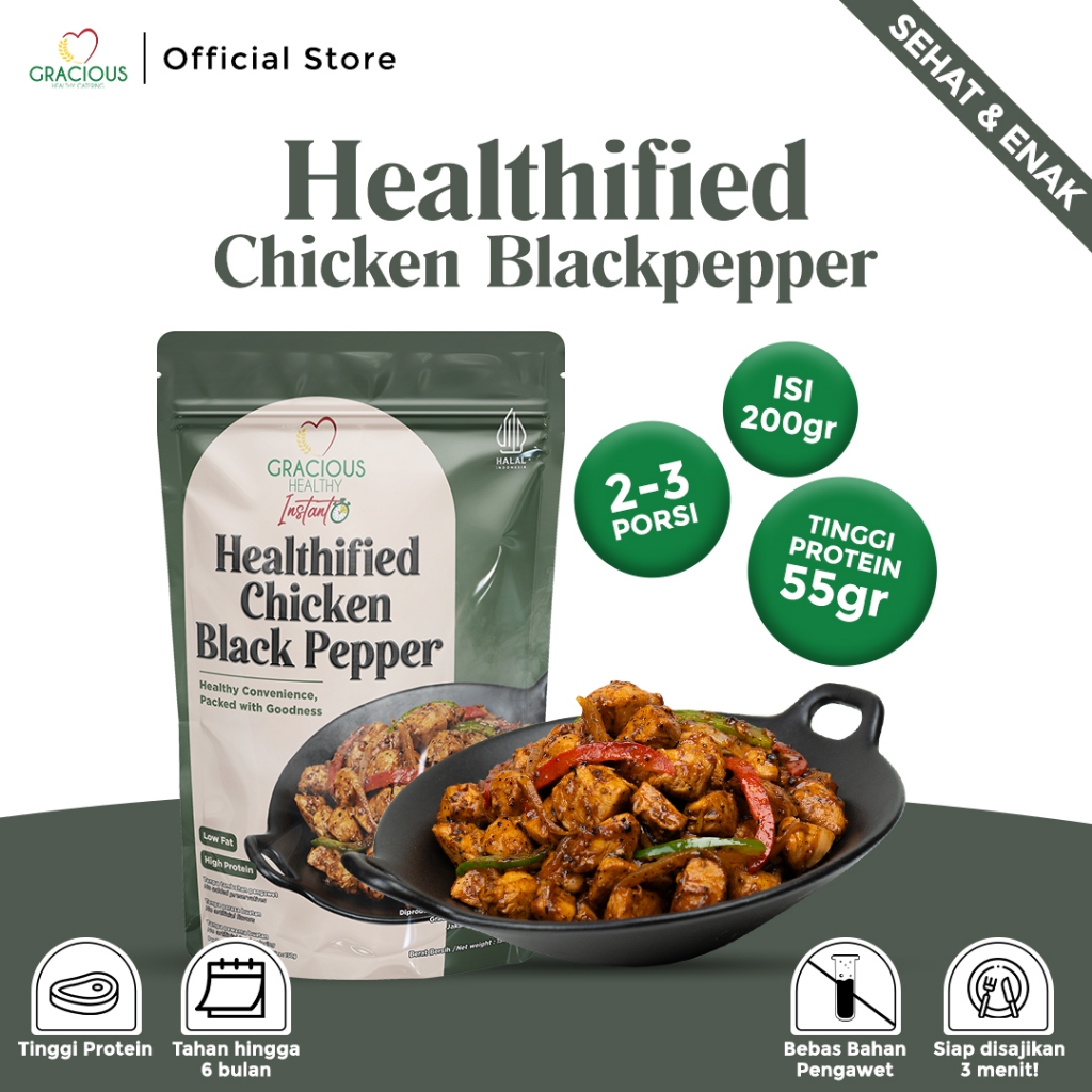 

Gracious Chicken Black Pepper - Protein 55gr (Makanan Instant Sehat Siap Saji)