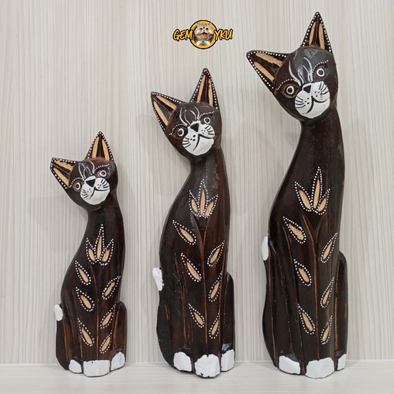 Pajangan Kucing Kayu Bali | Hiasan Tradisional Motif Kucing Kayu | Pajangan Rumah Kucing Kayu
