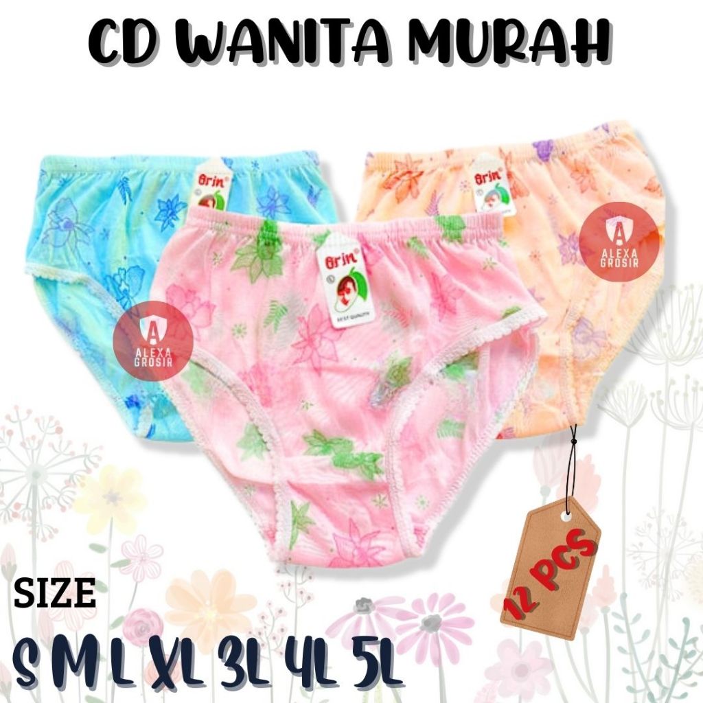 (M L XL 3L 4L 5L) LUSINAN 12 PCS CD WANITA MURAH / CELANA DALAM WANITA LUSINAN CD WANITA 1 LUSIN ORI