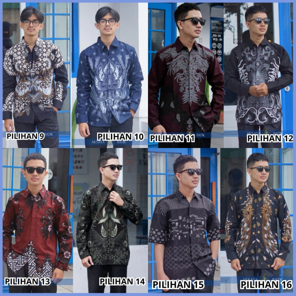 AKSATA BATIK - Pakaian Atasan kemeja batik pria lengan panjang warna hitam aksen putih motif elegan 