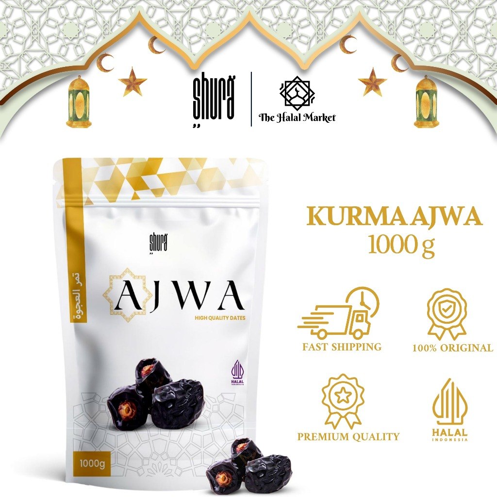 

Shura Kurma Ajwa Premium Ajwa Dates Kurma Nabi Premium Original Saudi Arabia Pouch 1kg