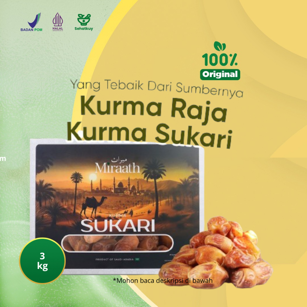 

Kurma Sukari 3Kg Fresh original Sukary Raja Miraath