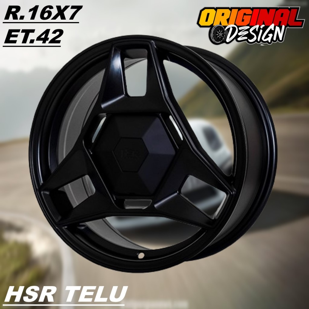 Pelek racing hsr ring 16 mobil SIRION, SPLASH, MIRAGE, lebar 7 HSR TELU R16 warna hitam
