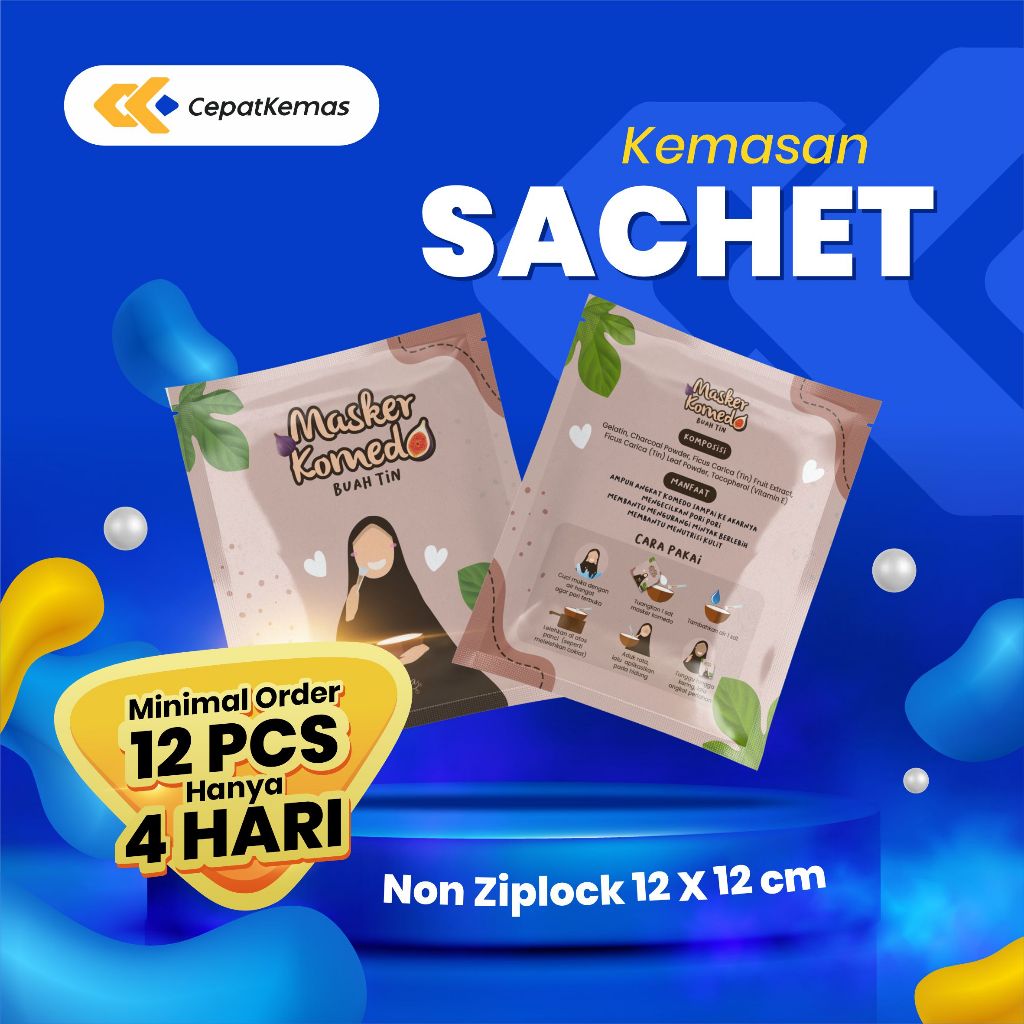 Cetak Kemasan Sachet Non Ziplock 12x12cm | Custom Desain | 12pcs | Selesai 4 Hari