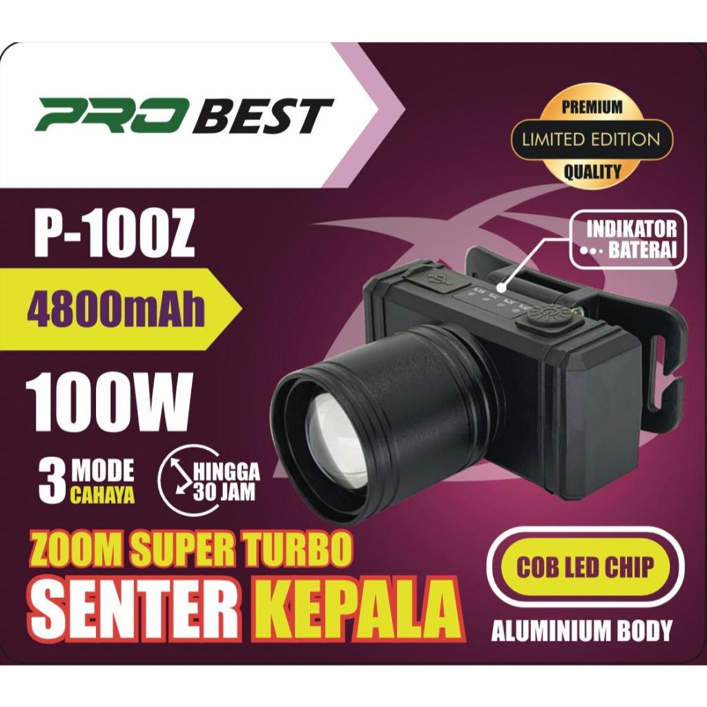 Senter Kepala Zoom Super Turbo PROBEST 100W Senter Kepala P-100Z Senter Kepala Outdoor