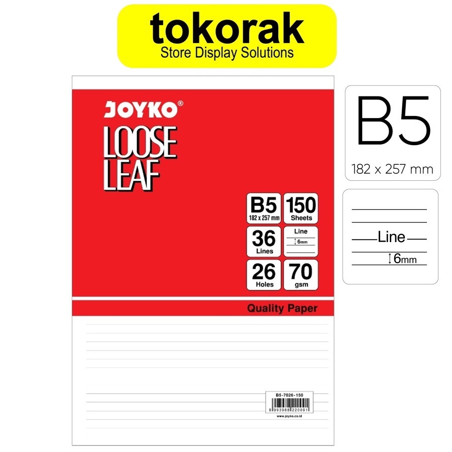 

JOYKO LOOSE LEAF B5 LINES JOYKO REFILL KERTAS FILE BINDER GARIS 7026 ISI 50 100 150 LEMBAR SHEETS