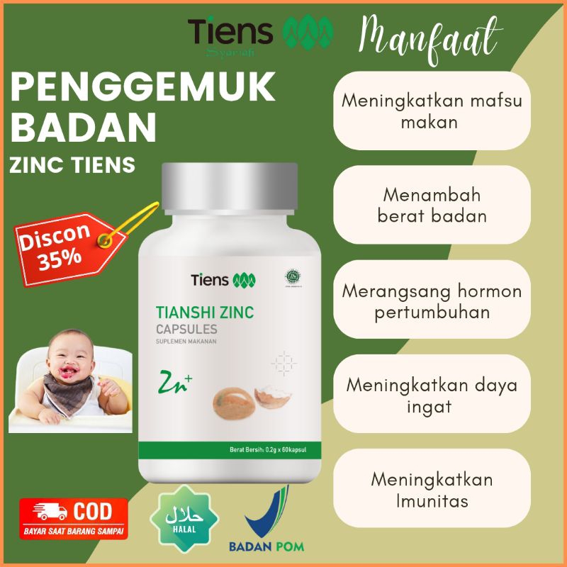 Zinc Tiens Capsul Pengemuk Badan Anak Alami Organik Penambah Berat Badan Alami Vitamin Anak Dan Bayi