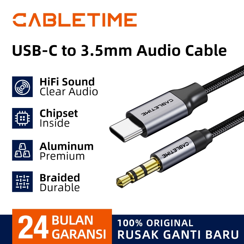 CABLETIME Kabel USB Type C to AUX 3.5mm USB-C Male to Male Converter Stereo Hi-Fi