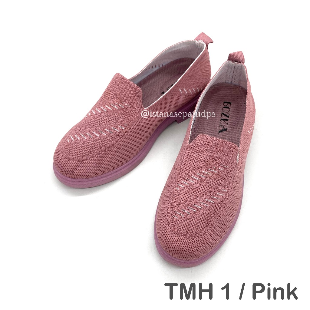 Sepatu Rajut Kasual Wanita Bozka TMH 1, Pink, Sol Karet, Nyaman dipakai