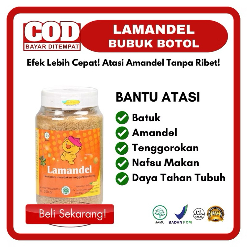 

(COD) Lamandel Botol 200gr | Serbuk Rasa Herbal Atasi Nyeri Amandel Radang Tenggorokan