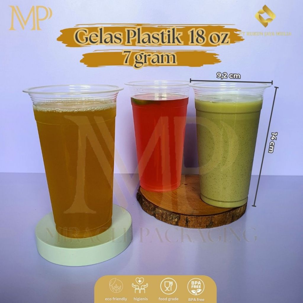 Gelas Plastik 18oz 7gr RJM / Gelas Cup Plastik Datar / Gelas Plastik Polos + Tutup 50 pcs