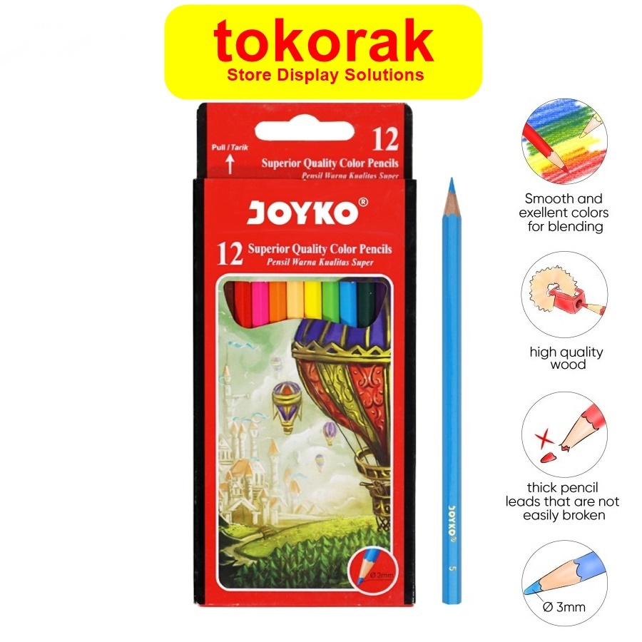 

JOYKO COLOUR PENCIL 12 COLOURS LONG / PENSIL WARNA JOYKO 12 WARNA PANJANG CP-100 JOYKO COLOR 12 COLORS