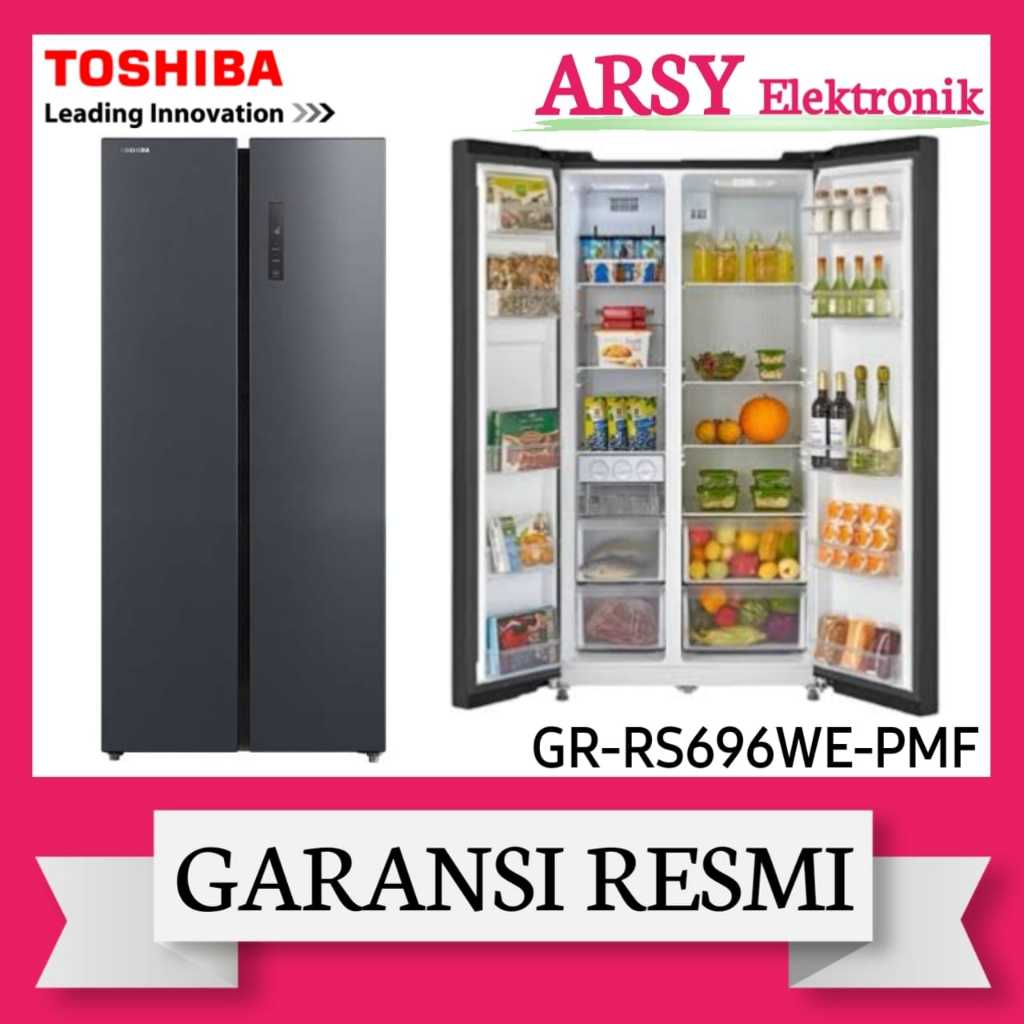 SIDE BY SIDE TOSHIBA 2PINTU GR-RS696WE-PMF/KULKAS TOSHIBA 2PINTU GR-RS696WE-PMF GARANSI RESMI