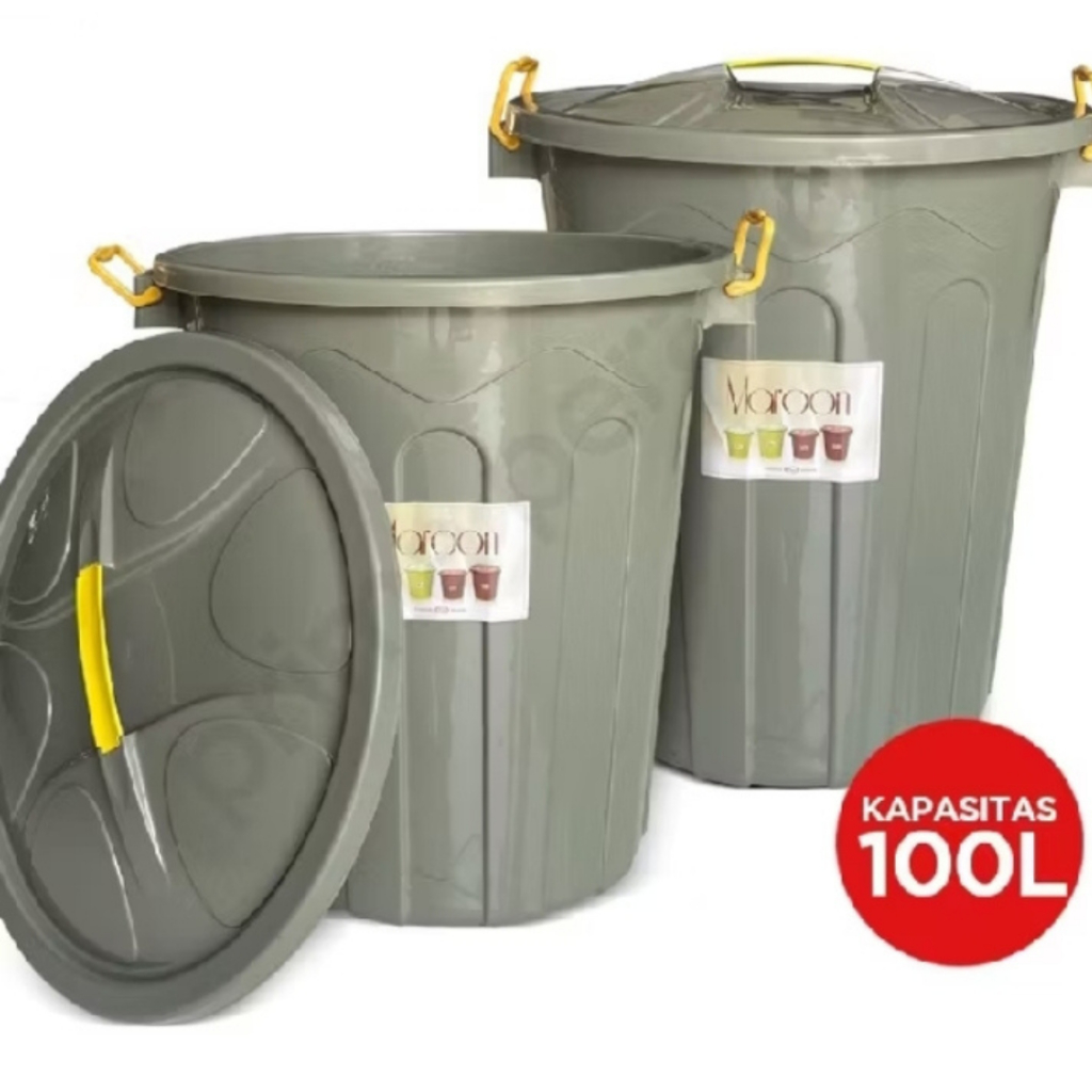 Tong Air Besar 100 Liter Berbahan Plastik Kuat dengan Tutup Warna Merah Marun