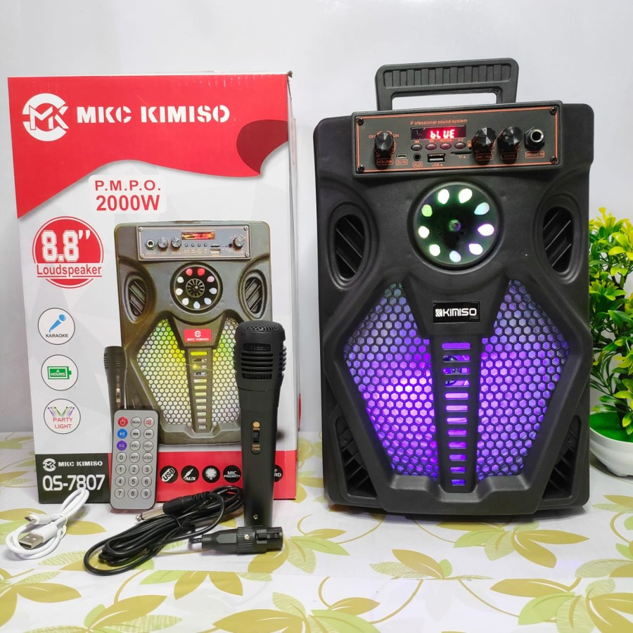Speaker Kimiso 7807 Qs-7807 Led Plus Mic+ remote Bluetooth Portable