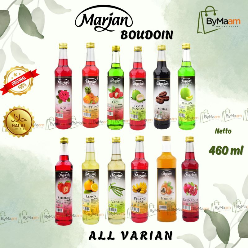 

Sirup MARJAN BOUDOIN Syrup All Varian 460 ml Rasa Rose, Fruit Punch, Leci (Lychee), Cocopandan, Mocca (Moka), Melon, Strawberry, Lemon, Vanila, Pisang Susu, Markisa