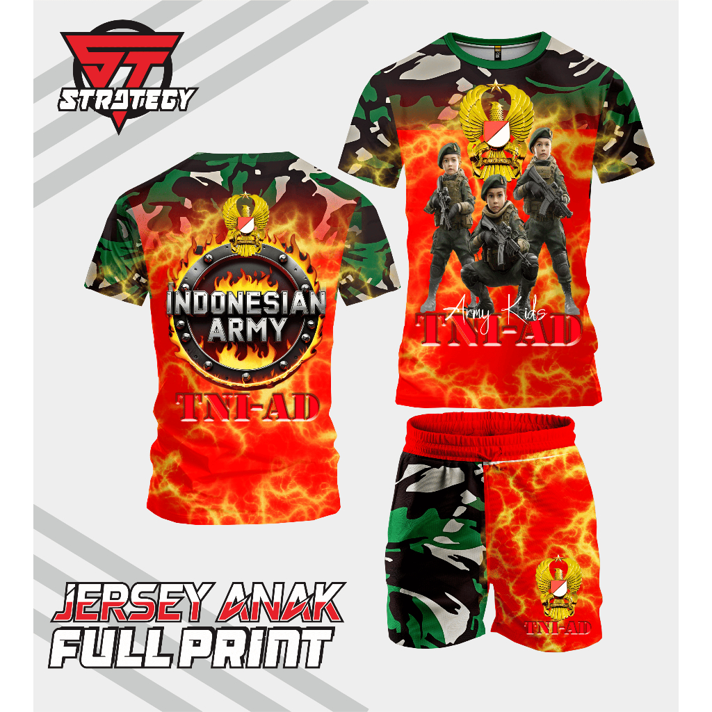 Kaos jersey setelan Anak anak Full print, TNI AD v2