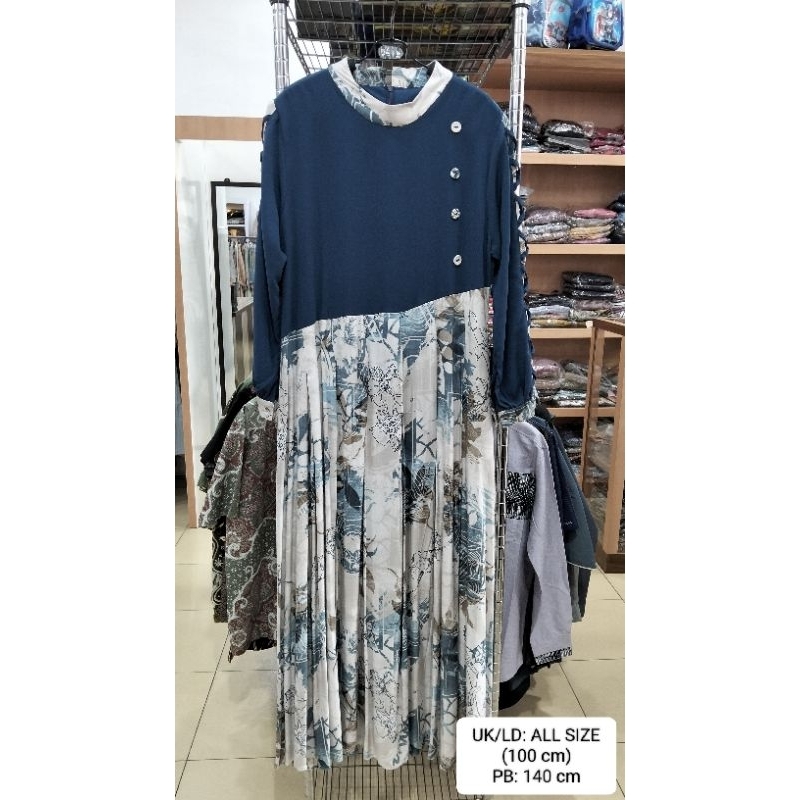 Gamis Marevi Muslim Fashion kombinasi katun rayon (resleting belakang)