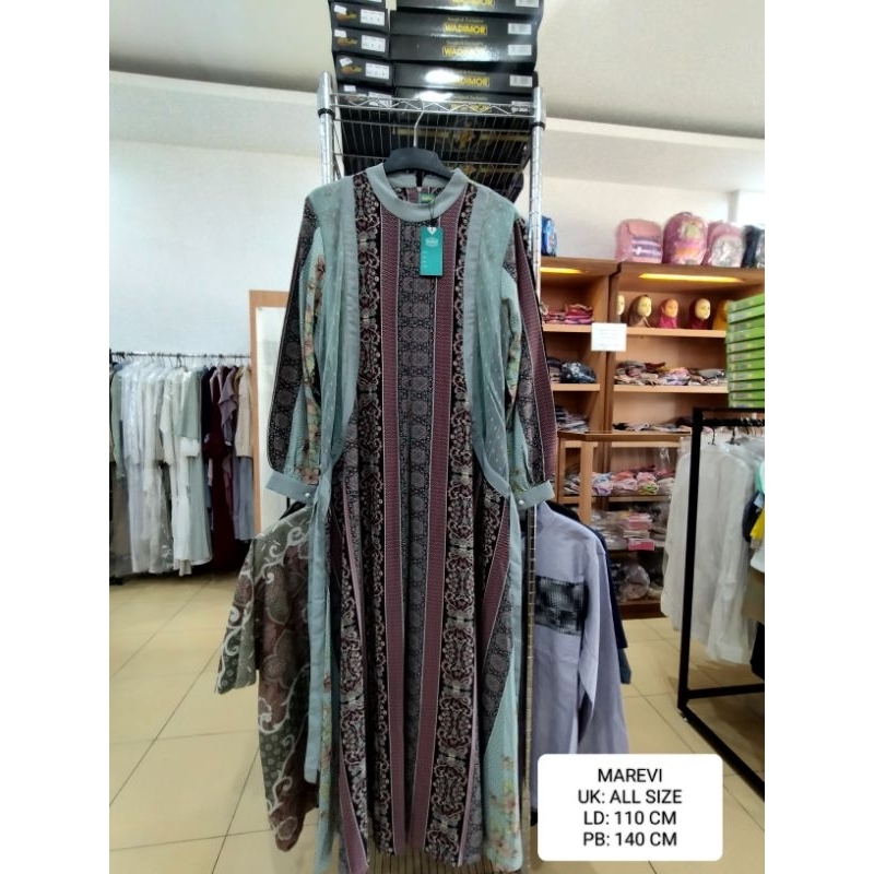 Gamis Marevi Muslim Fashion full motif resleting belakang