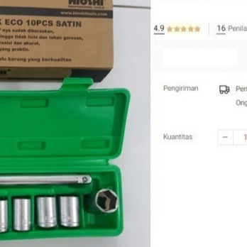 

Kunci Sock SET 10 PCS 8-24 mm Tool Kit Alat Bengkel Socket Shock Sok