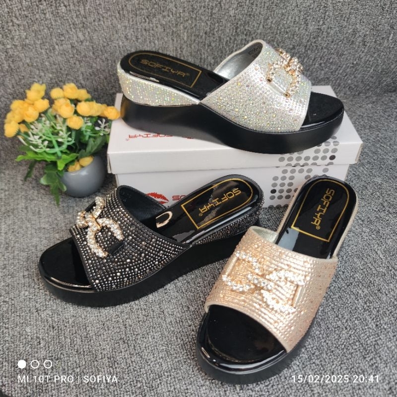 [BISA COD] SOFIYA ORI 8295 10 WEDGES WANITA IMPORT / SANDAL WEDGE BLING BLING WANITA  TINGGI 7CM