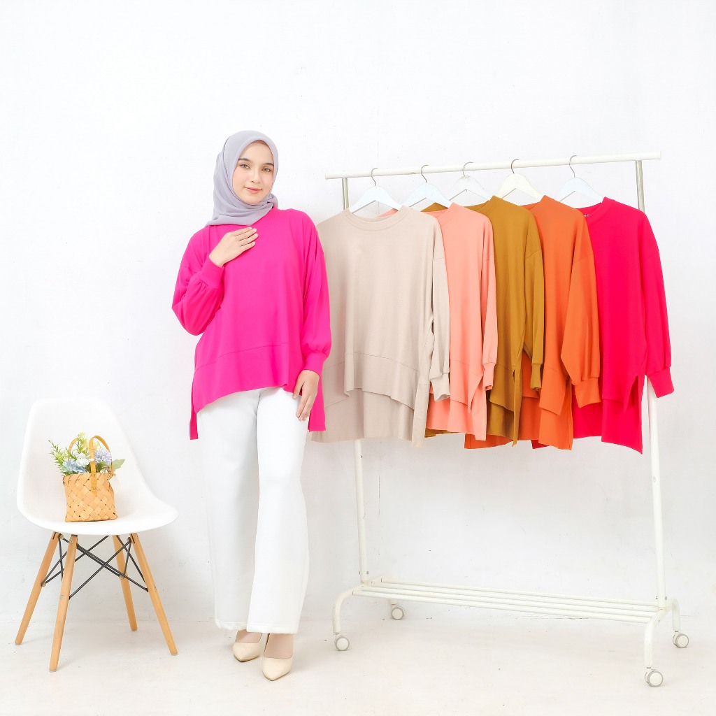 Cotton Kaos Oversize Wanita Tunik Polos Fuchia