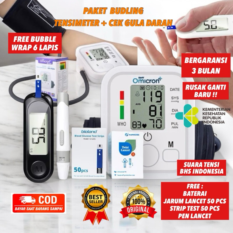 Paket Hemat Bundling 2 in 1 / Tensimeter Alat Pengukur Tensi Digital / Mesin Alat Cek Gula Darah / T