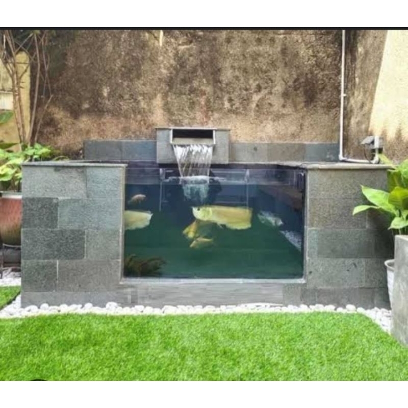 kolam koi kaca batu minimalis