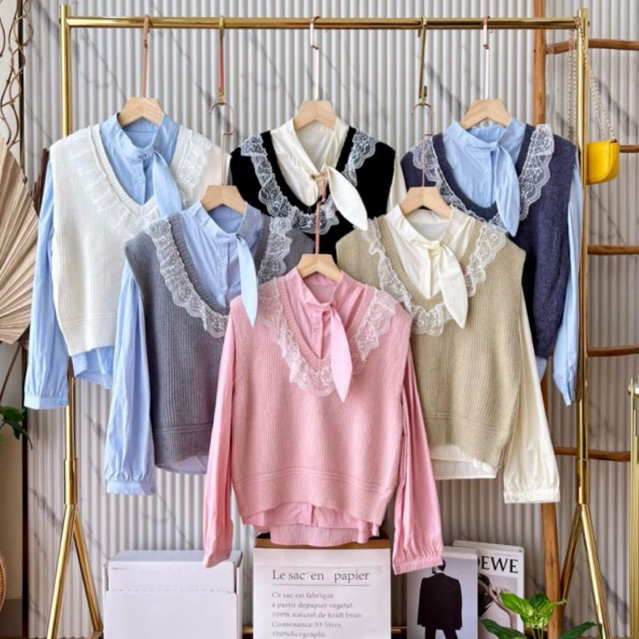 Kemeja vest renda atasan wanita import