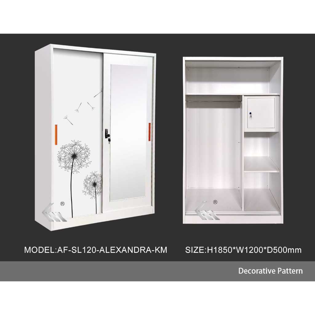 LEMARI PAKAIAN BESI 2 PINTU SLIDING JUMBO FULL KACA + KUNCI