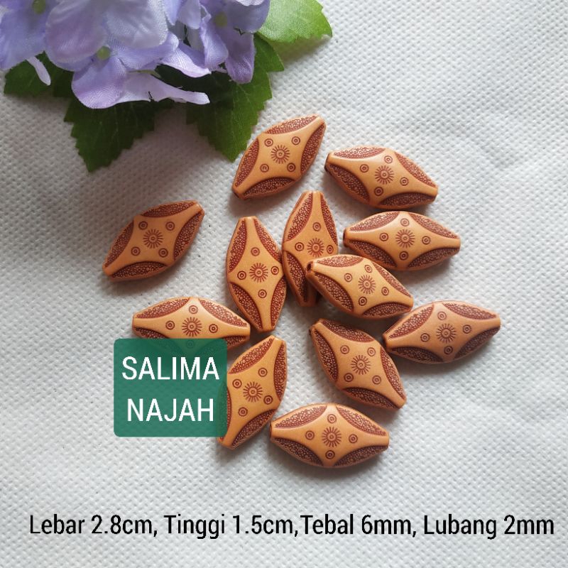 manik Oval etnik 28 mm. monte mote corak kayu. aksesoris gelang kalung unik murah