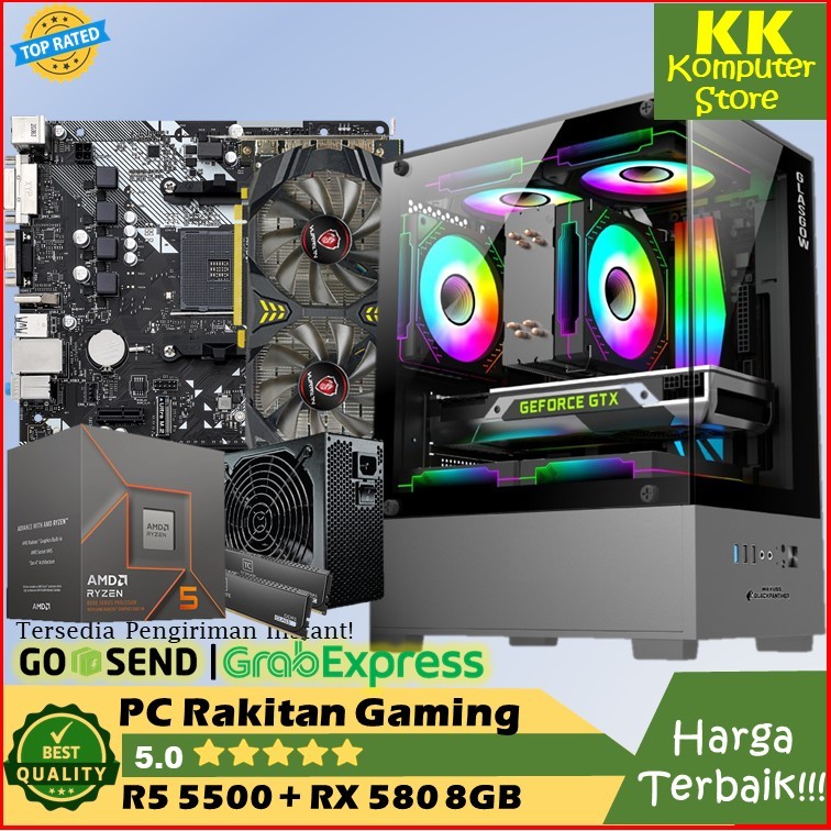Pc Gaming Amd Ryzen 5 5500 | Rx 580 8G | Ram 16G | Ssd 480Gb [ Pc Rakitan Gaming ]