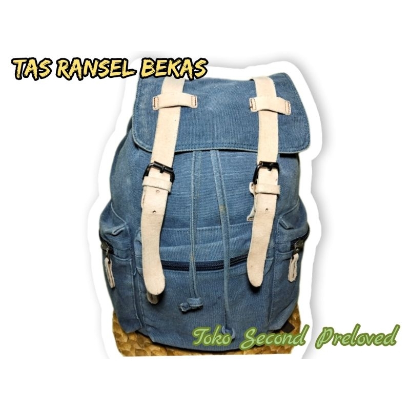 Tas Ransel Denim Pria Wanita Bekas Second Preloved Tebal Warna Biru