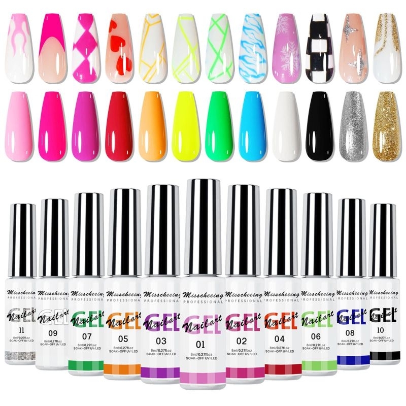 GNA - Set isi 12 Misscheering Nail Gel Lukis Kuku - Kutek Gel 3D - Kutek Gel UV - Nail Gel UV - Kute